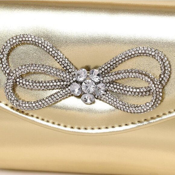 Women Evening Handbag Shiny Crystal Bow Flap Clutch Purse for Women Wedding Part - Picture 9 of 9